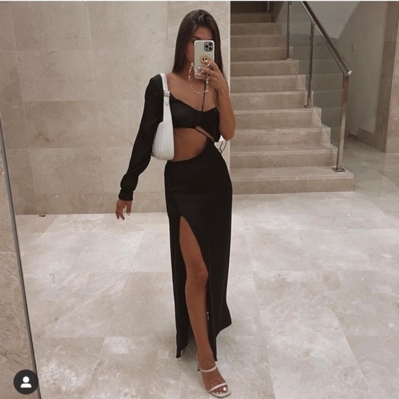 ZARA WOMAN NWT BLACK CUT OUT MIDI DRESS SIZE LARGE - Picture 7 of 13